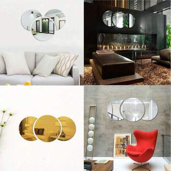 3pcs Round & Half Moon Acrylic Mirror Wall Stickers, Removable Adhesive, Suitable For Living Room, Entryway, Sofa Wall, Background Decor