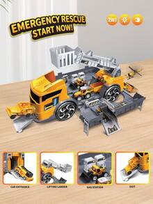 Juguete de vehículo de construcción para niños de 3+ años, 2 en 1 convertible a modo de estacionamiento con coche pequeño aleatorio, regalo de Navidad o cumpleaños - Multicolor - Ver 6