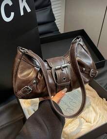 1pc Women Retro Biker Chic Studded Adjustable Strap Crossbody Bag, Large Capacity Soft Gradient Leather Shoulder/Underarm Bag, Suitable For Work, Dating, Parties, Vintage Bag For Women, Halloween Purse Perfect For Fancy Party Halloween Fashion & Gothic Fashion - 棕色 - 查看 5