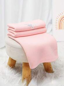 1件针织婴儿毯，带刺绣，甜美设计，休闲简约，适合所有季节 - 淺粉 - 查看 3