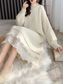 Women Sweater Dresses - trắng - Xem 2