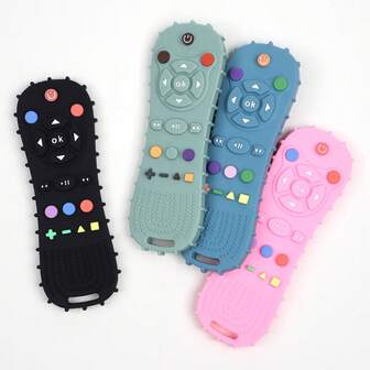1 pieza Juguete de dentición de silicona con forma de control remoto de TV de dibujos animados, juguete para masticar para bebés de 3 a 24 meses, masajeador de encías, entrenador de agarre, apto para uso en exteriores e interiores, gran regalo para bebés