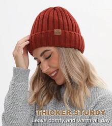 Winter Beanie Hat Men And Women, Warm Double-Layered Knit Beanie In Multiple Colors To Go With Everything - Đen/Xám - Xem 6