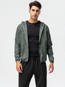 1pc Men's Water-Resistant Lightweight Breathable Jacket, Casual Outdoor Sports Windbreaker For Summer/Autumn - Grey - View 3