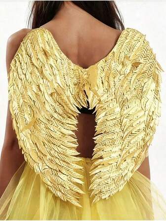 Luxury Gold, Silver, White, Black 3D Feather Angel Wings Accessories, Stage Performance Cosplay Props For Halloween, Christmas, Carnival Party
