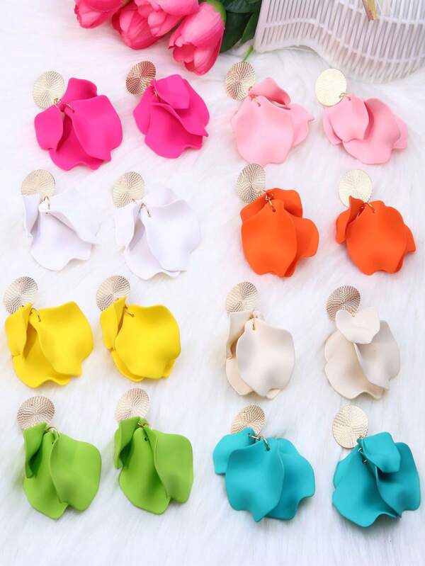 KWHY 1 Pair Fashionable Bohemian Style Tassel & Petal Earrings, Suitable For Women's Daily Wear