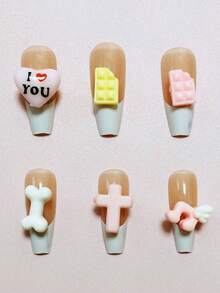 30件套可爱甜美日式粉色巧克力心形、音符、十字架、骷髅美甲装饰、八角形吊坠、手机壳配件、打火机配件、耳机配件、发夹、手工饰品DIY手链配件 - 彩色 - 查看 6