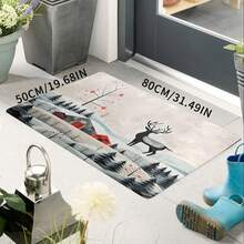 1 pieza Alfombra de área con diseño de árboles de pino, copos de nieve y ciervos, lavable, para usar en salas de estar, dormitorios, hoteles, restaurantes, salas de lectura, de gran tamaño, para decoración interior y exterior