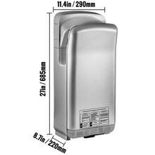 Jet Hand Dryer, Premium Electric Commercial Blade Hand Dryer, ABS Air Dryer Hand con filtración HEPA Wall Mount Hand Dryer, 1600W 110V Vertical Hand Dryer, High Speed Automatic Infrared Silver - 1600 W - Ver 10