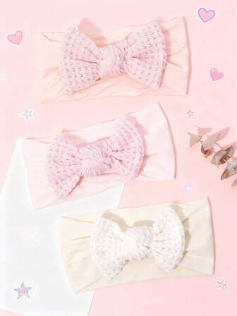 3件套女婴秋冬新款针织蝴蝶结尼龙弹力柔软发带，适合日常使用