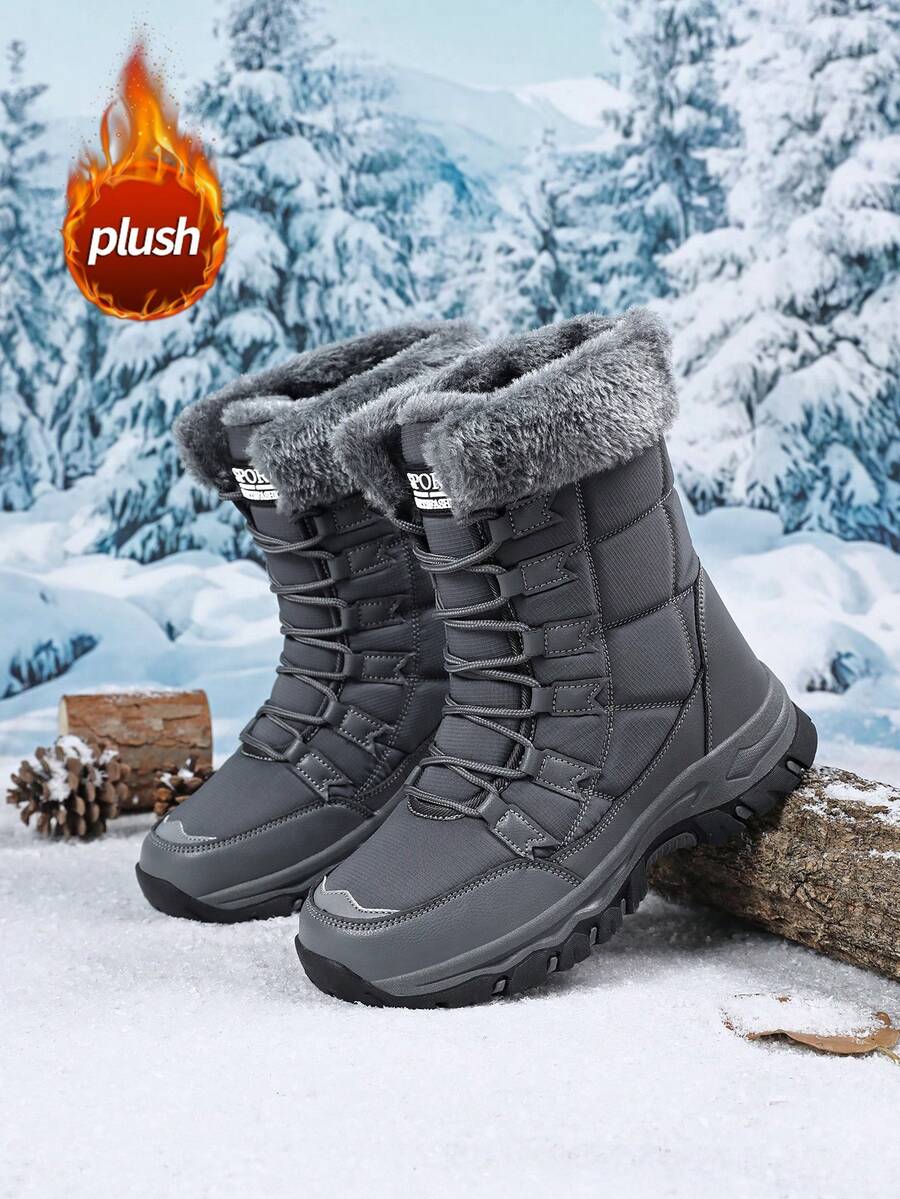 Botas de invierno para mujer - Botas de tobillo con cordones cálidas, suelas gruesas antideslizantes, adecuadas para clima frío, uso diario y diseño elegante, forro cómodo, esenciales para entusiastas del aire libre, botas de piel