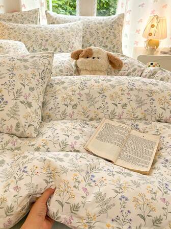 3pcs 100% Cotton Floral Bedding Set, Includes 2 Pillowcases + 1 Duvet Cover, Cozy Bedroom