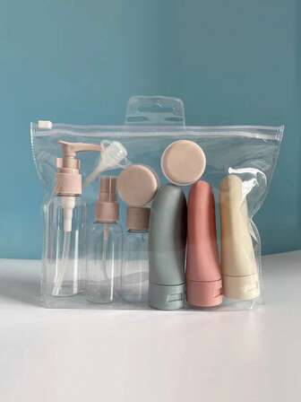 Set de 11 piezas de botellas de viaje recargables para artículos de tocador, incluye atomizador, loción, champú, gel de ducha, tubo, envases cosméticos vacíos y contenedores de líquidos portátiles, accesorios esenciales para viajes de negocios, vuelta al colegio o uso personal