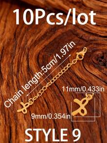 10 pezzi/lotto Catena di estensione in acciaio inossidabile con fermagli a moschettone, connettori a forma di foglia, fiocco, conchiglia, luna, croce, stella e cuore, per realizzazione di gioielli fai-da-te, accessori per braccialetti e collane con catena di prolunga - Catena a coda fai da te - Visualizzare 21