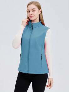 1pc Outdoor Sports Women's Vest, Casual Vest, Water-Resistant Fabric Vest, Soft Shell Vest, Slimming Women's Vest, Thermal Lined & Thickened, Autumn/Winter - Baby Blue - View 6