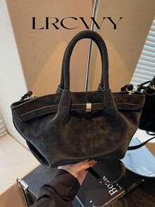 Damen Handtasche gewebter Korb Tasche, modisches Kordel-Schnallen-Design, minimalistisch elegante Retro Umhängetasche, matte PU Schwarz, geeignet für Herbst/Winter - Schwarz - Übersicht 2
