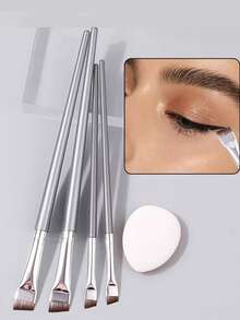 4件套精准眼线刷、斜角眉刷、遮瑕刷、迷你化妆海绵粉扑 - 彩色 - 查看 1