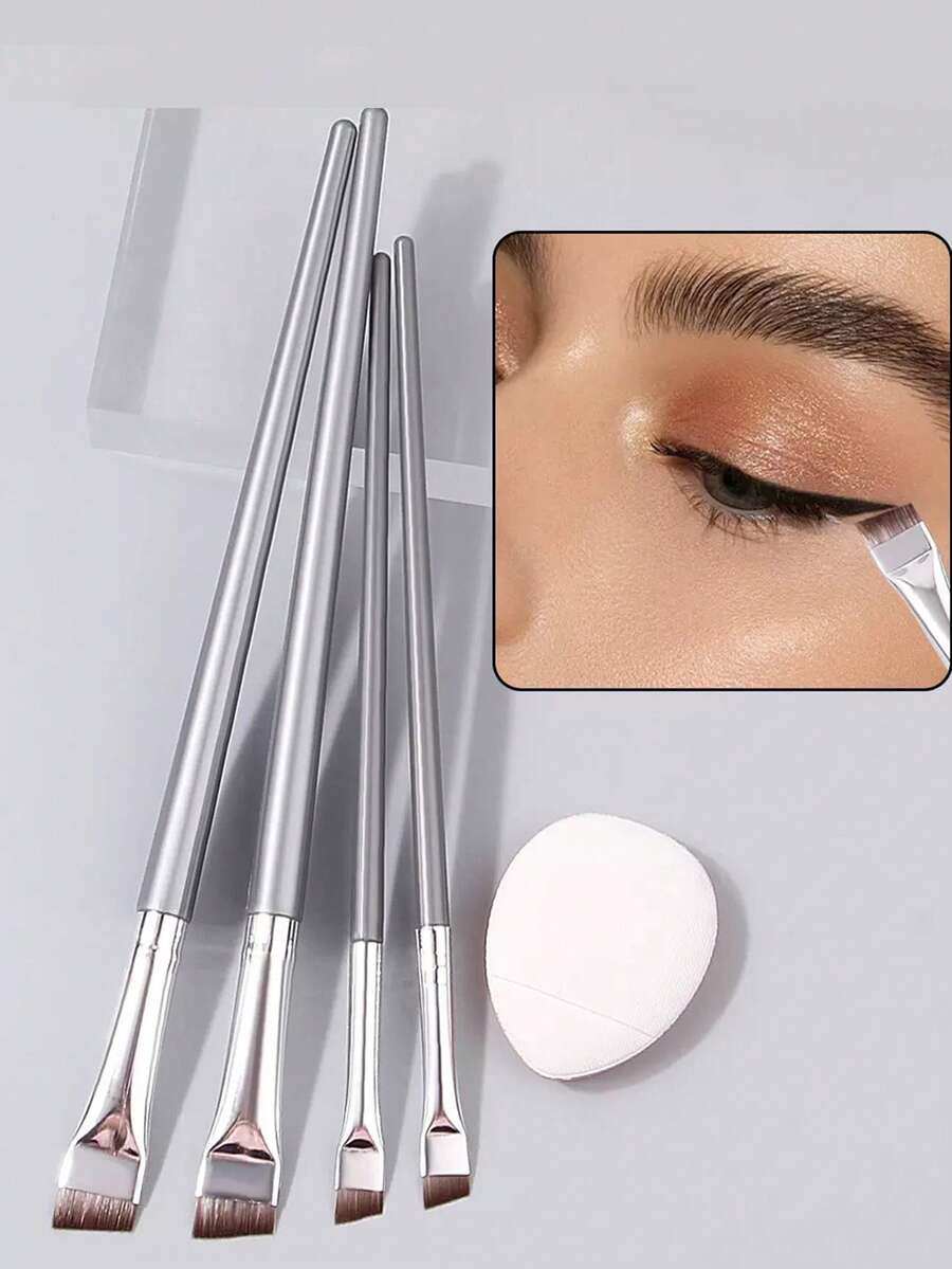 4件套精准眼线刷、斜角眉刷、遮瑕刷、迷你化妆海绵粉扑 - 彩色 - 查看 1