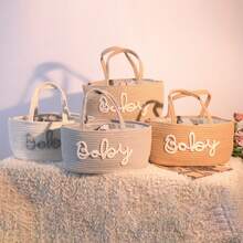 1 Stück tragbarer, handgehaltener Seilkorb mit gewebtem Buchstabenmuster zur Aufbewahrung von Windeln, Flasche Windel Mutterbeutel, geeignet zum Aufbewahren von Babybedarf wie Flaschen und Windeln, mit unabhängigen Fächern, Aufbewahrungskorb, Geschirr Aufbewahrungskorb, für Schlafzimmer, Wohnzimmer, Küche, Badezimmer Aufbewahrung. Muttertags Geschenk.