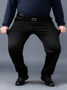 Pantalon casual d'affaires élastique pour homme grande taille - Noir - Voir 6
