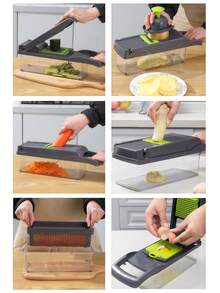 Multi-Functional Vegetable Slicer/Dicer With Container, Kitchen Vegetable Slicer And Dicer For Salad, Potato, Carrot, Etc. Essential Kitchen Tool/Kitchen Gadget Set With Container - Multicolor - View 6