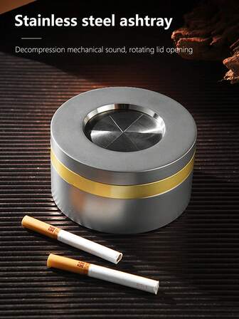 High-End Stainless Steel Ashtray With Lid, Funnel Design, Windproof, Home/Office Use, 304 Stainless Steel Mirror Polished, Luxury Business Rotating Stress Relief Gift