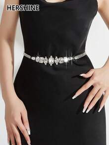 1件装女士闪亮水晶装饰腰链，奢华优雅风格，可作腰带，百搭连衣裙，适合休闲通勤、派对、度假、盛会等场合，也是送给朋友、母亲、家人、女友的礼物，适合生日、圣诞节、感恩节、情人节等各种场合。 - 銀色 - 查看 1