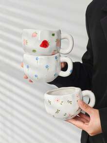 1 pieza Taza de café de cerámica con diseño floral, taza de cerámica estilo europeo pintada a mano, taza de porcelana de alta calidad, taza grande para desayuno, taza de leche, taza de jugo, taza de té de la tarde, taza de agua de oficina, taza de latte, taza de regalo, apta para todas las estaciones - Multicolor - Ver 11