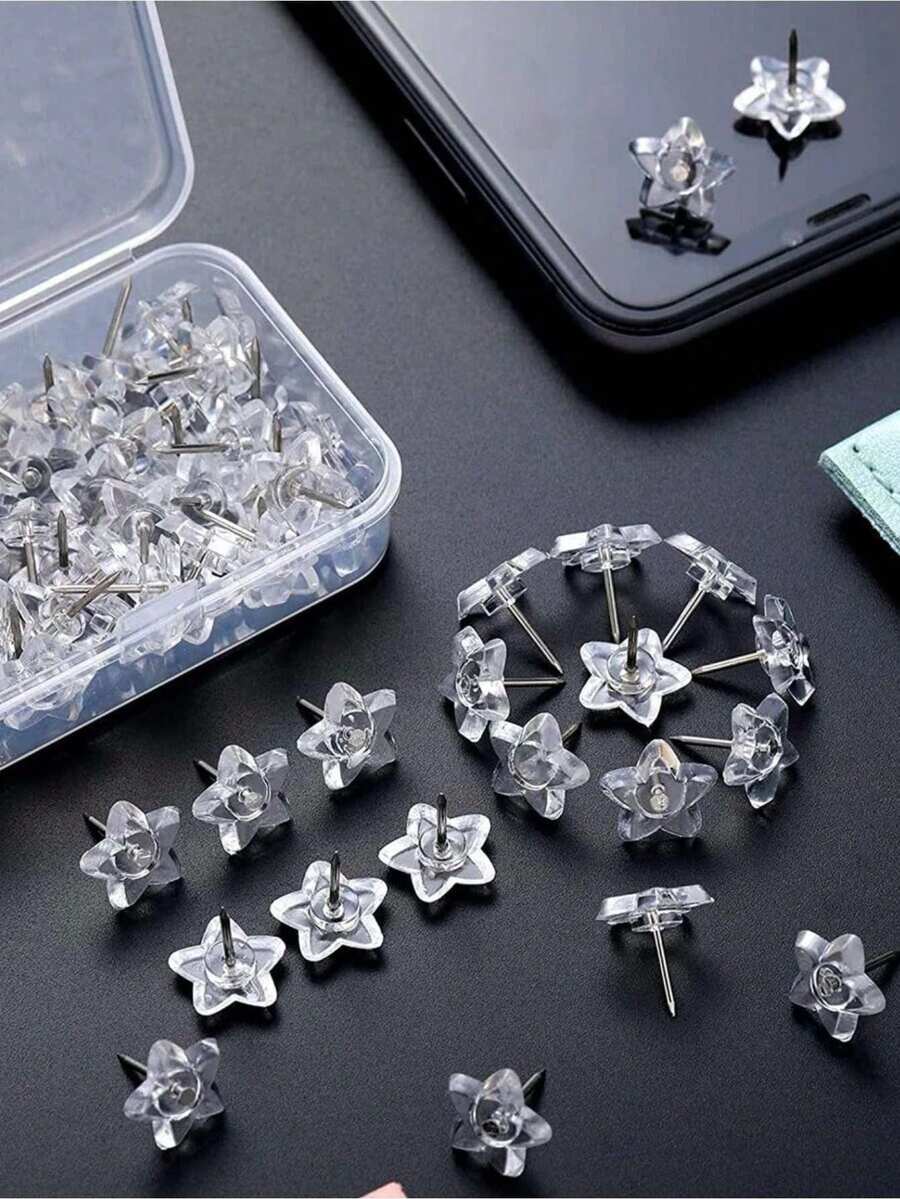 50pcs Transparent Star-Shaped Pushpins, Multipurpose, Back To School Supplies - Multicolor - View 1