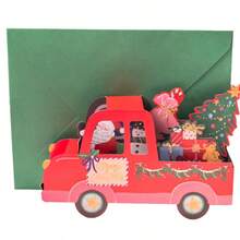 1PC, Christmas Delivery Day Pop-Up Greeting Card For Christmas Day Merry Christmas - Red - View 5