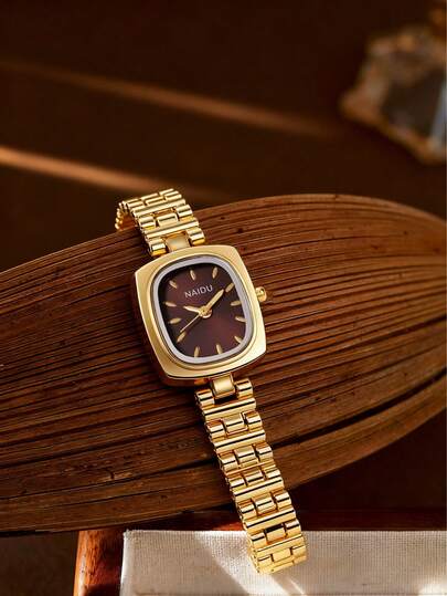1pc/Set Vintage Luxury Gold Square Quartz Women's Watch, Elegant, Suitable For Daily Commute And Leisure Suitable For Daily Matching, And Ideal As Gifts For Occasions Such As Birthdays, Gifts For Ladies, Anniversaries, Black Five Big Promotion, Year-End Promotions, Cyber Monday, And Other Holidays. No Gift Box Included.