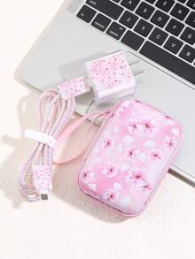 6件套苹果充电线整理收纳保护套，适用于20W快充线，花卉蝴蝶结图案 - 彩色 - 查看 9