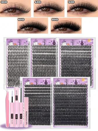 XISHIYO 280pcs Single Lash Cluster Set, Strongly D-Curl Mixed DIY Eyelash Extension Kit, DIY Lash Book, Voluminous Soft Individual Lashes, Create Fluffy Natural Thin Y2K Style, Long-Lasting DIY Lash Glue, DIY Lash Remover, DIY Lash Tweezers, Eyelashes, False Lashes