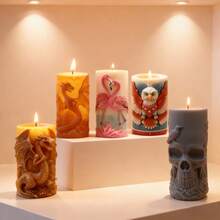 1个圆柱形工艺模具，用于制作蜡烛，带有龙、火烈鸟、鸟、骷髅图案