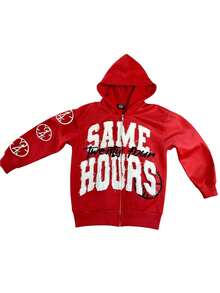 Y2K Letter Zip-Up Hoodie, Oversized Print Jacket, Gothic Retro Hoodie, Streetwear - 紅色 - 查看 3