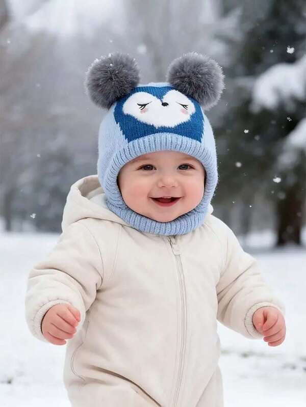 1顶儿童帽子，冬季保暖抓绒帽，男女童雪帽，可爱卡通婴儿帽，柔软卡通小狗帽，监督户外活动，加厚保暖内衬，冬季婴儿保暖帽。