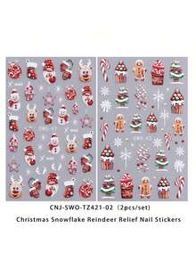 2 Peças de Adesivos de Arte de Unhas de Alívio em Desenho Animado - Elementos Decorativos Fofos de Flores de Dopamina, Estrelas, Corações, Flocos de Neve de Inverno, Avatares de Gato, Cabeças de Lobo, Papai Noel, Bonecos de Neve, Renas, Homem de Gengibre, Design de Arte, Adequado para o Dia a Dia, Casamentos, Festas e Feriados das Mulheres, Adesivos de Unhas Descartáveis, Estilo de Tema Fofo de Desenho Animado, Fácil de Colar Decoração de Unhas