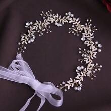 1件奢华新娘头饰，镶钻编织发箍，串珠婚纱配饰 - 金色 - 查看 8