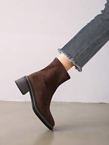 Botas de tobillo Chelsea planas de estilo retro para mujer, de temporada otoño/invierno, de tacón bajo, versátiles, con cremallera en la parte trasera, para primavera/otoño - Café integral - Ver 8