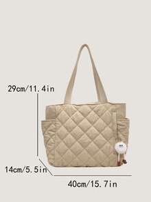 New Fashion Large Capacity Quilted Diamond Design Double Handle Shoulder Tote Bag, Lightweight And Portable, Women's Wallet, Suitable For Outdoor Travel In Summer, Decorated With Animal Pendants, Travel Essential Backpack - White - View 4
