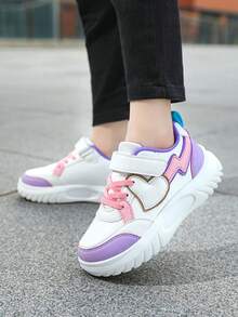 New Waterproof Leather Soft Rebound Non-Slip Soft Sole Lightweight Agile Shoes, Hook And Loop Design, Campus Casual Sneakers For Boys And Girls - Purple - View 6