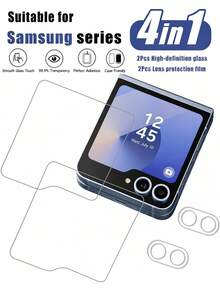 2+2 Pcs Tempered Glass Screen Protector + Camera Lens Protector Compatible With Samsung Galaxy Z Flip 7, 2 Pcs Screen Protector + 2 Pcs Camera Lens Protector - Clear - View 9