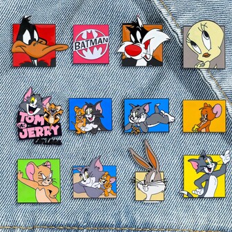 Warner Bros 12 Pcs Cute Cartoon Brooch Set Fashionable Block Animal Shaped Enamel Pin Backpack Clothing Jewelry Metal Badge Accessories A Gift For Friends