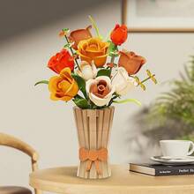 Ensemble de blocs de construction pour bouquet de roses avec vase, idéal pour composer des bouquets, collection botanique pour la maison ou le bureau, cadeau pour la Saint-Valentin, la fête des mères, les anniversaires, décorations, ornements, Noël - Orange - Voir 7