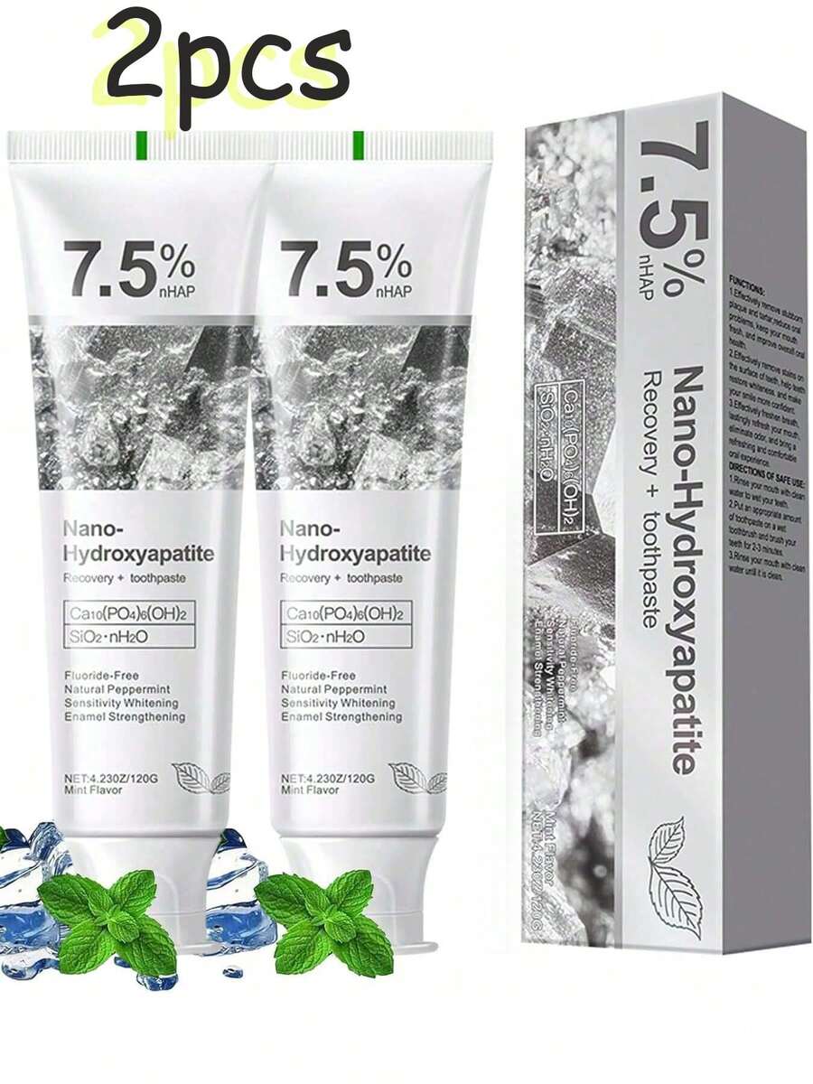 2pcs/Pasta de dientes de hidroxiapatita natural,Repara eficazmente el esmalte dental, blanquea los dientes y protege la salud bucal - Blanco - Ver 1