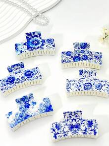 1 pieza/5 piezas/9 piezas Pinza de pelo de plástico ABS con estampado floral, impresión UV, adecuada para playa, viaje, fiesta, vacaciones, vuelta al cole, accesorios de pelo elegantes y frescos, pinzas de pelo elegantes, pasador de pelo de invierno