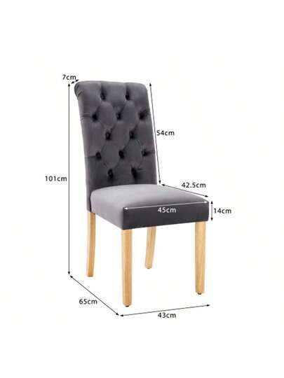 Samt Esszimmerstühle 2er Set Mit Eichenbeinen, Knopf, Chromklopfer Schlafzimmerstuhl Küchenstuhl Wohnzimmer Lounge Freizeitstuhl, Grau view 2