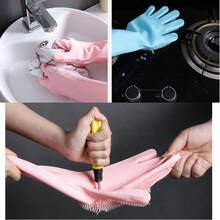 1pc Silicone Dishwashing Gloves, Durable Waterproof Kitchen Cleaning Gloves, Pet Bathing Gloves For Dogs & Cats, Specialized Durable Waterproof Rubber Gloves - Multicolor - View 5