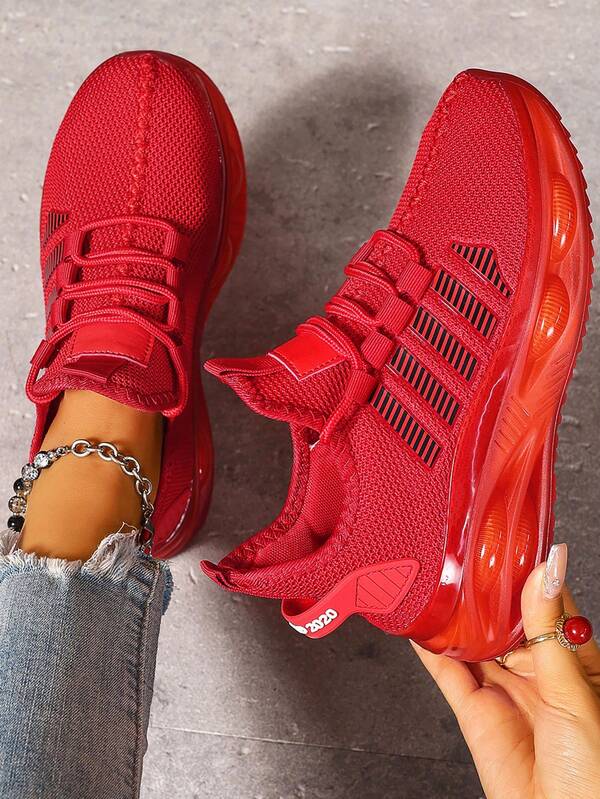 Women's Breathable Mesh Cushioned Outdoor Sports Running Shoes, Plus Size Non-Slip Lightweight Shock-Absorbing Casual Sneakers