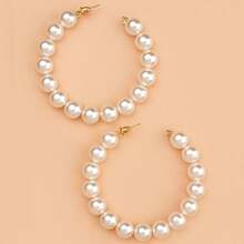 A Pair Of Exaggerated Large Pearl Earrings, Hypoallergenic Stainless Steel, With An Elegant And High-End Design, Essential For Fashionable Women, Suitable For Daily Wear - trắng - Xem 6